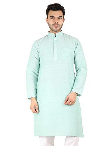 latest chikan men's cotton solid regular long kurta - casual ethnic wear,46 light green