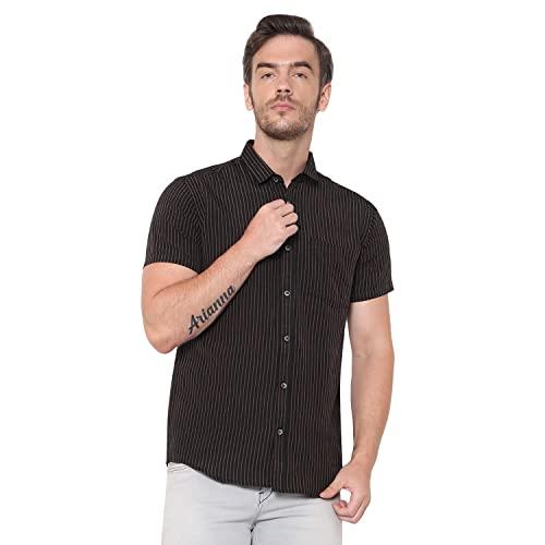 latest chikan men's cotton striped half sleeves shirt (xx-large, black)