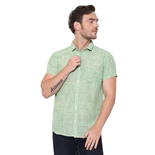 latest chikan men's cotton textured half sleeves regular fit shirt,40 green, l