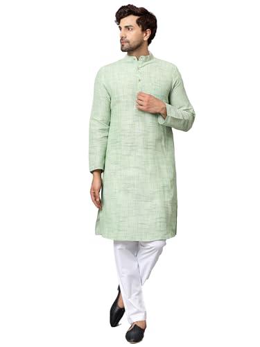 latest chikan men's full sleeve salab cotton blend ethnic wear regular long kurta (light green, 40)