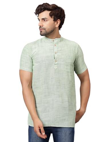 latest chikan men's salab khadi cotton ethnic wear regular short kurta | (green) 42 -xl