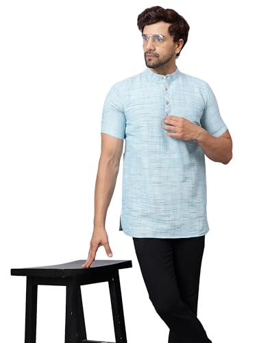 latest chikan men's salab khadi cotton ethnic wear regular short kurta (blue, xxl/44)