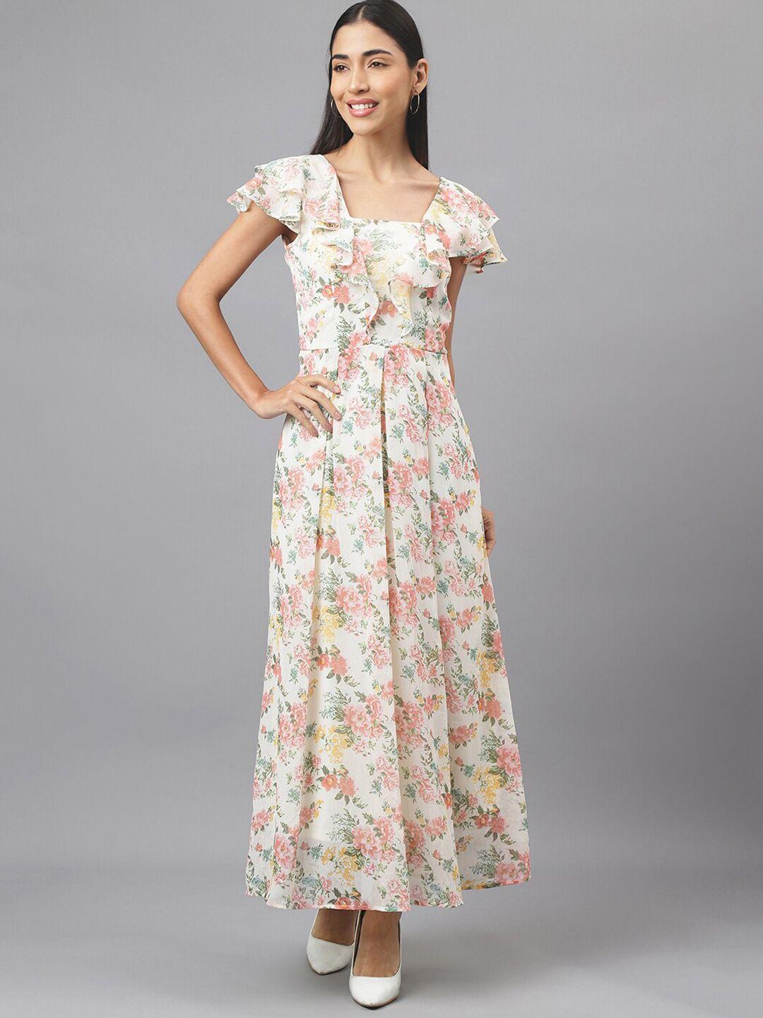 latin quarters floral printed square neck maxi fit and flare dress