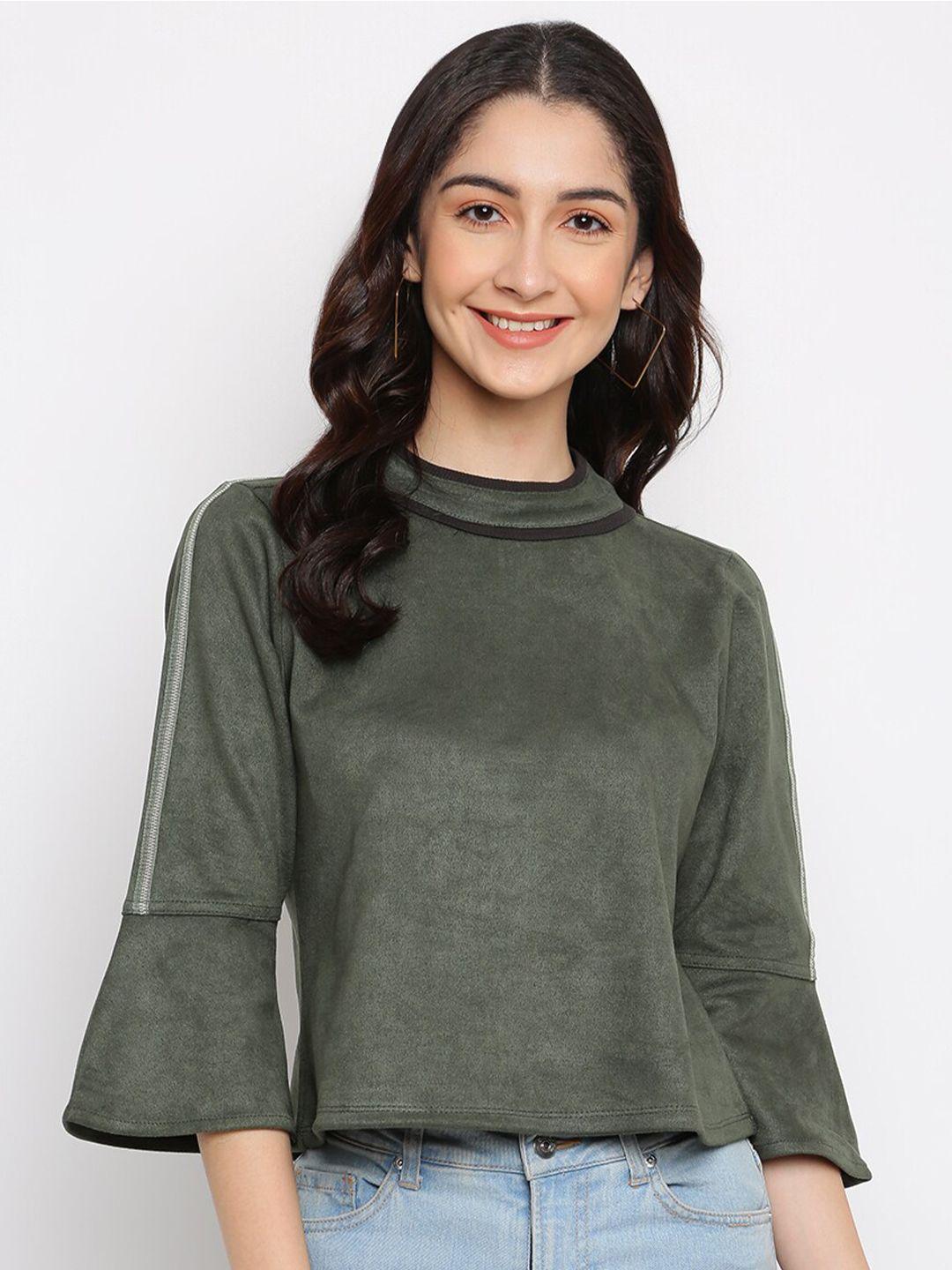 latin quarters green solid bohemian bell sleeves top