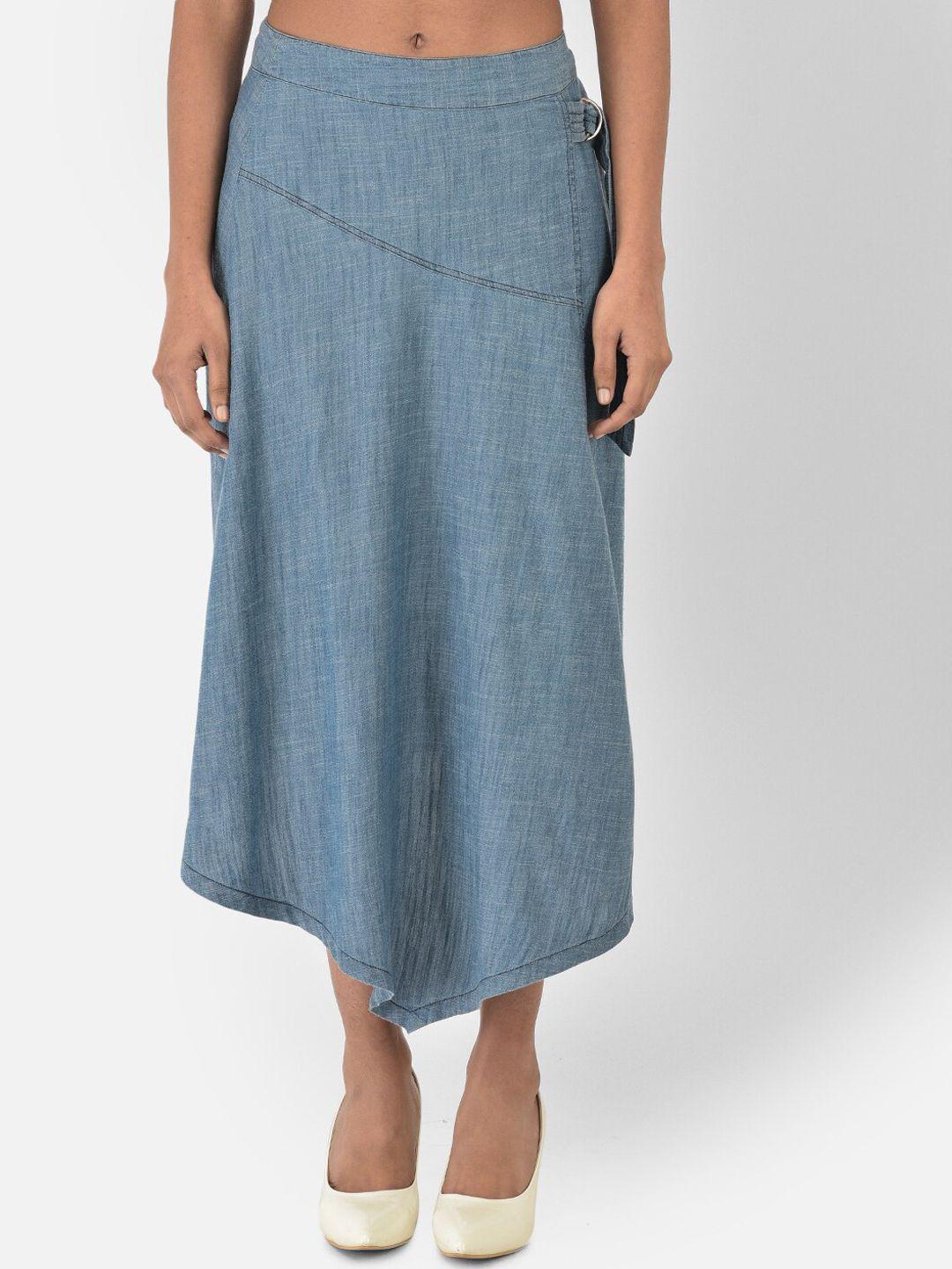 latin quarters women blue solid pure cotton denim skirt