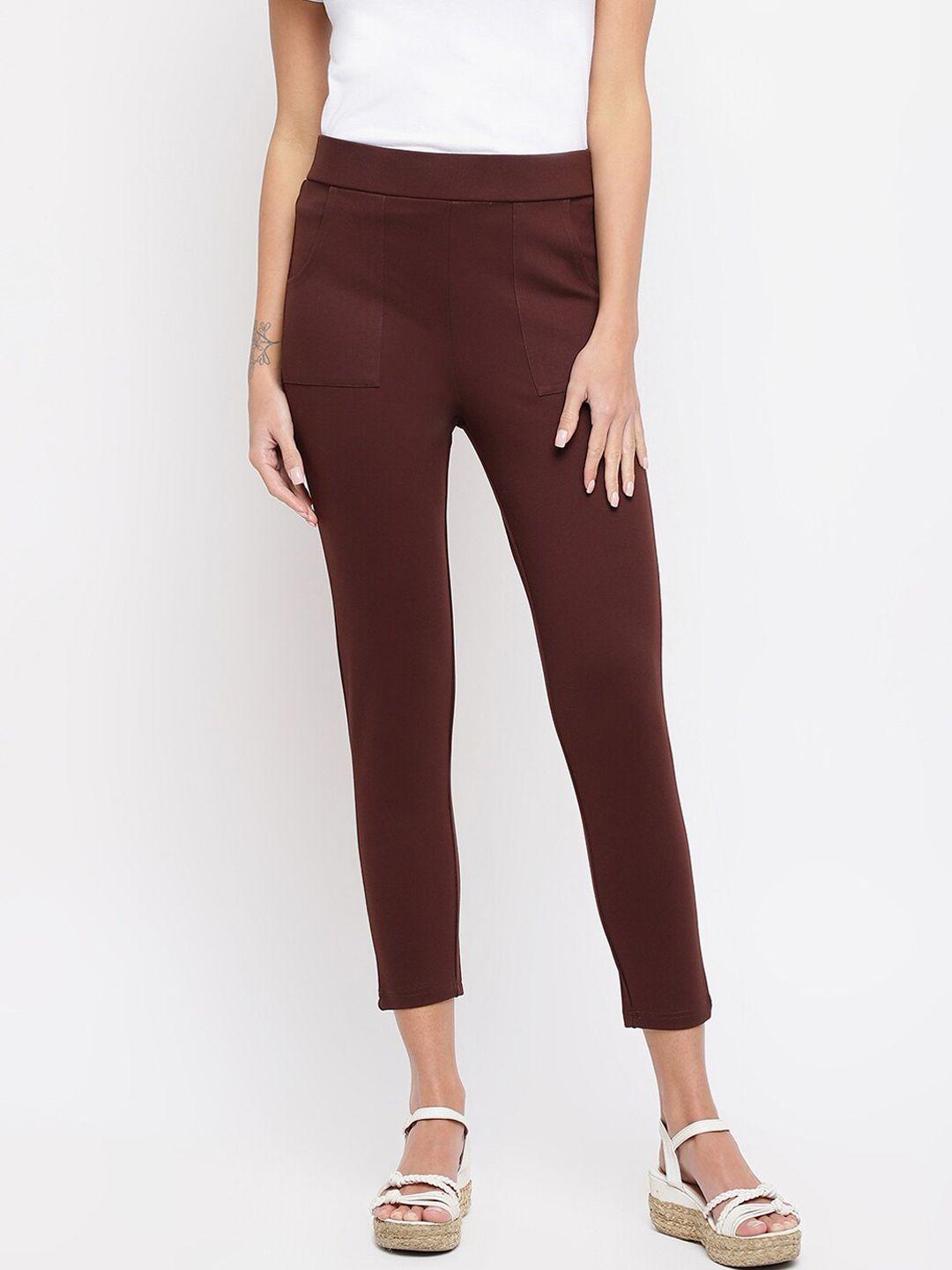 latin quarters women brown solid jegging with front pockets