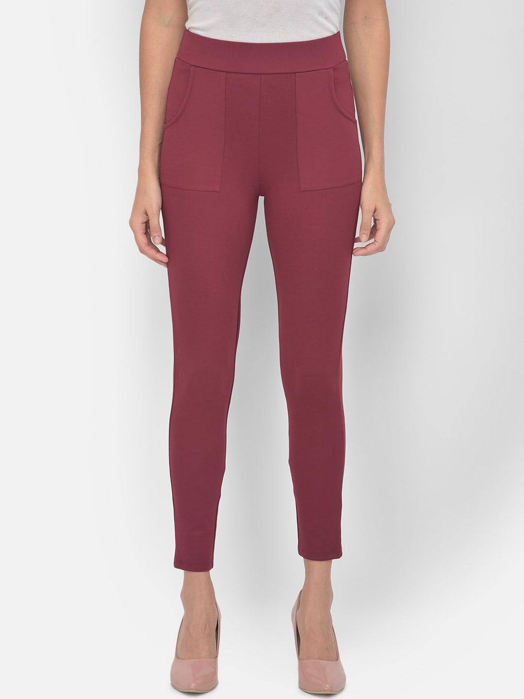 latin quarters women maroon solid jeggings with pockets