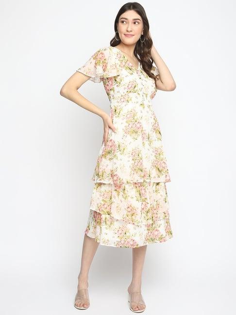 latin quarters beige floral print a line dress