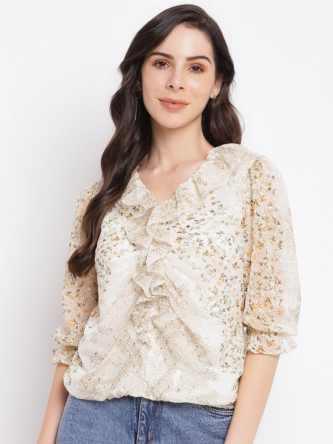 latin quarters beige print blouson top