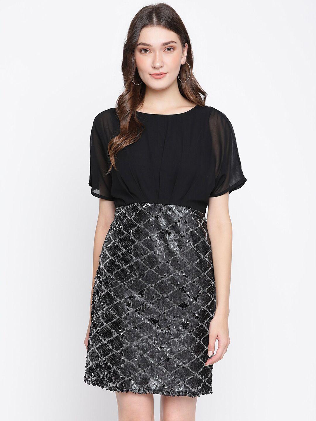 latin quarters black & grey embellished sheath dress