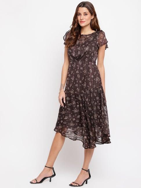 latin quarters black floral print high-low dress