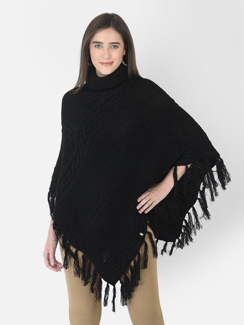 latin quarters black round neck self design poncho