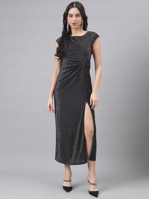 latin quarters black textured midi dress