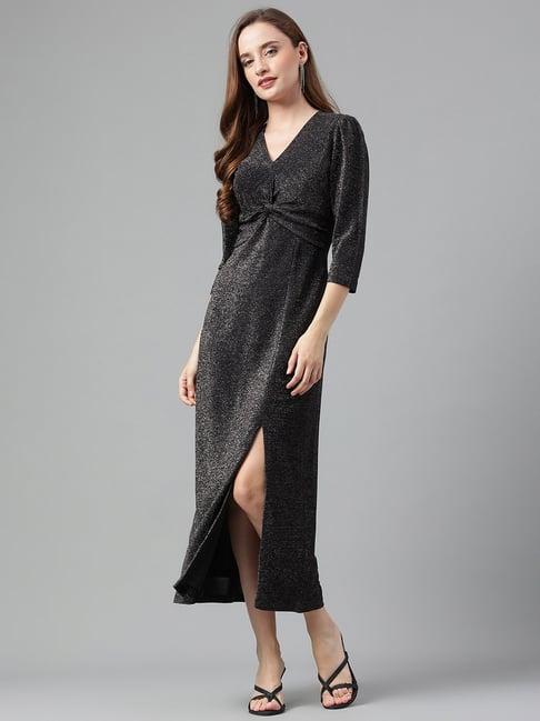 latin quarters black textured midi dress