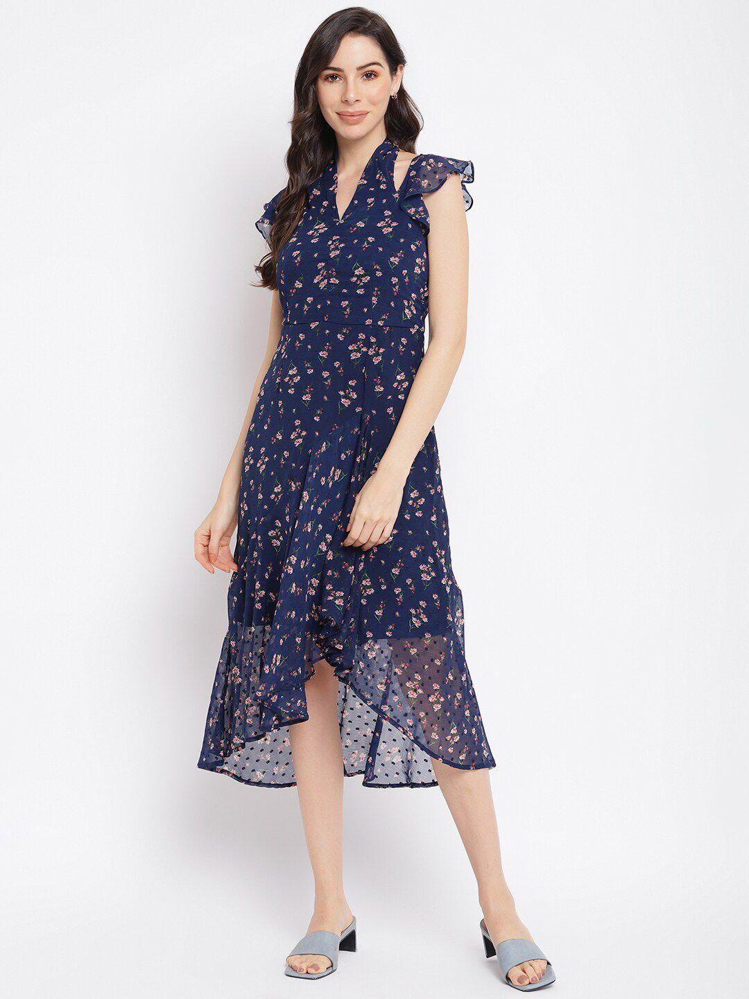 latin quarters blue floral fit & flare midi dress