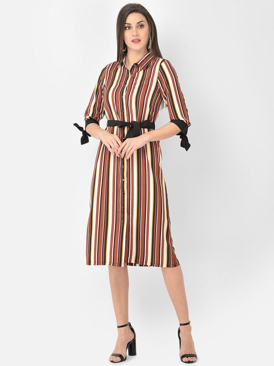 latin quarters brown & white striped shirt midi dress