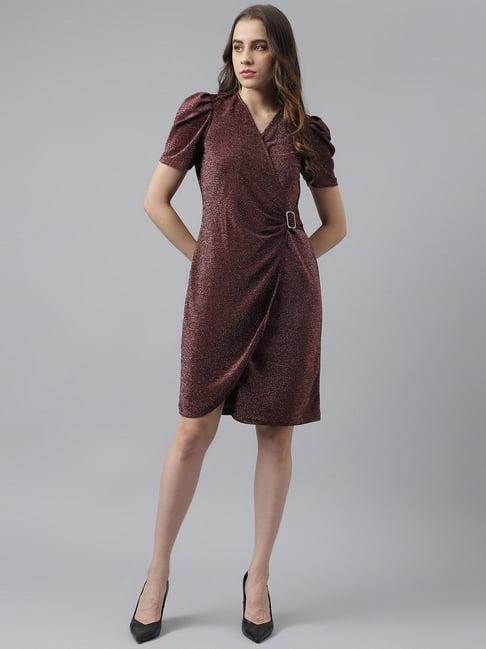 latin quarters brown embellished wrap dress