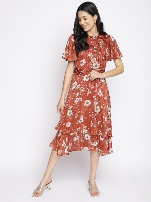 latin quarters brown floral print a line dress