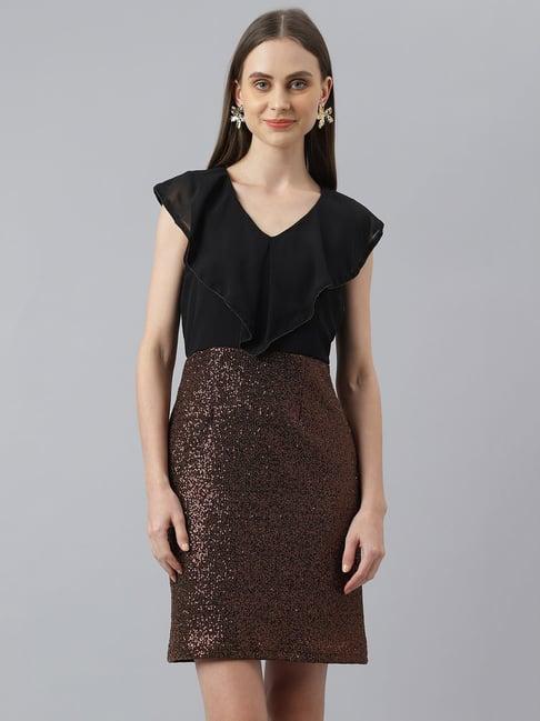 latin quarters copper & black embellished a line dress