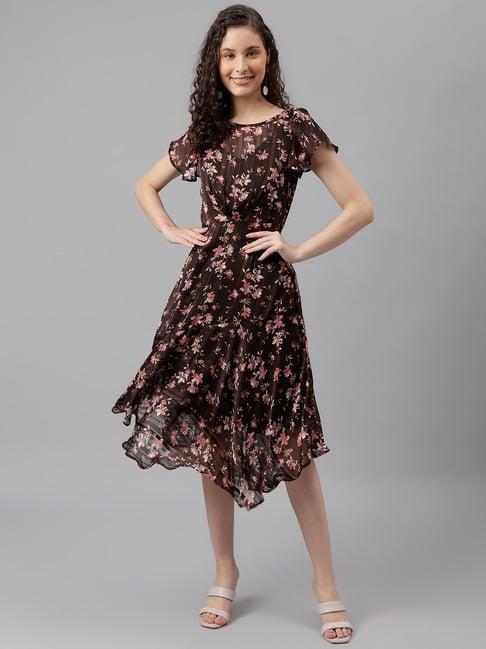 latin quarters dark brown floral print midi dress