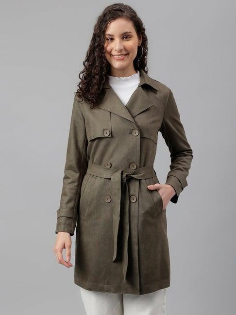 latin quarters dark olive regular fit trench coat