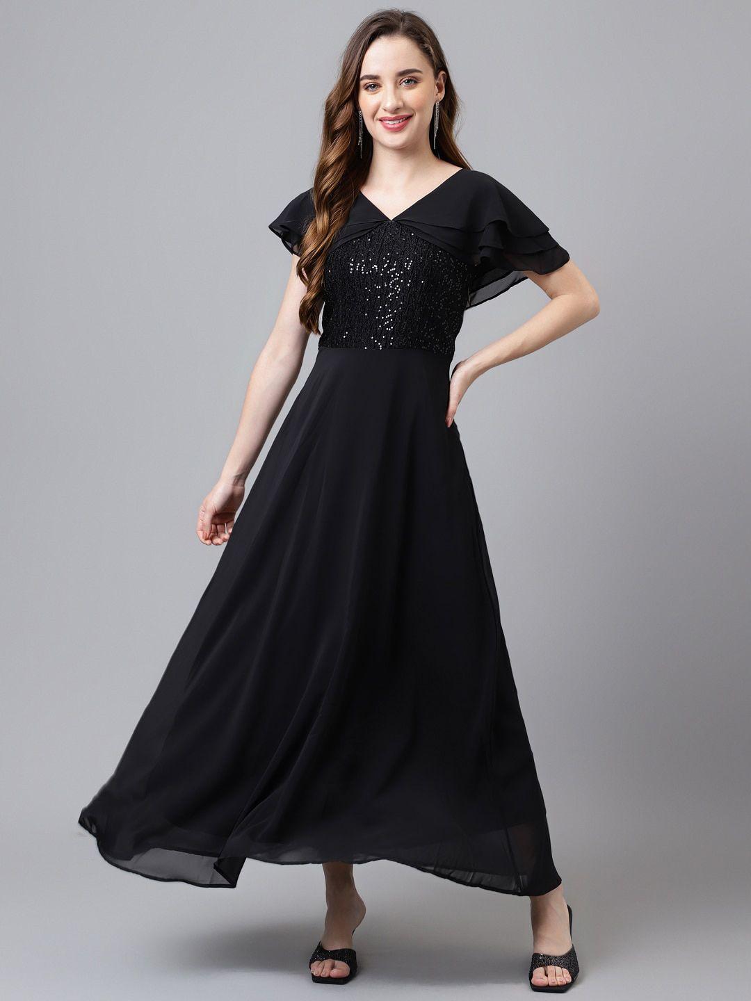 latin quarters embellished sequined flared sleeves maxi dress