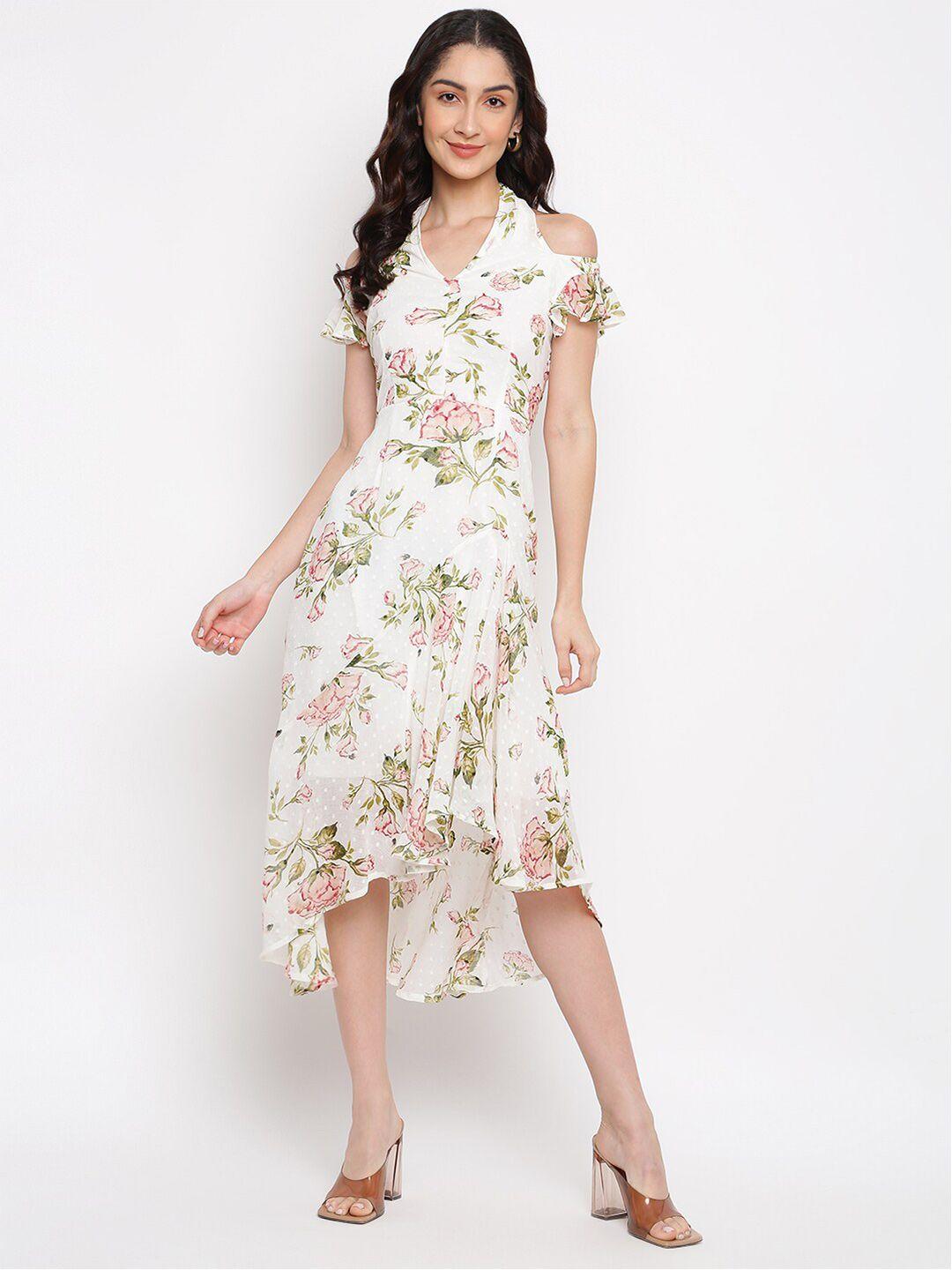 latin quarters floral print cold-shoulder midi dress