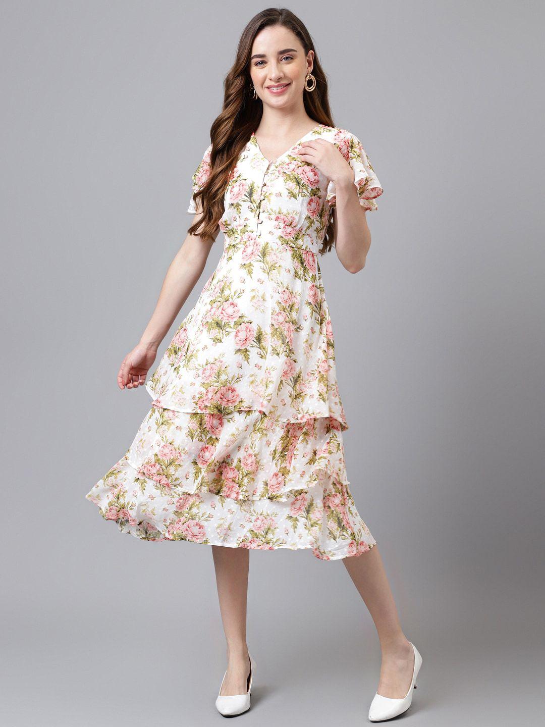 latin quarters floral print flared sleeve midi dress