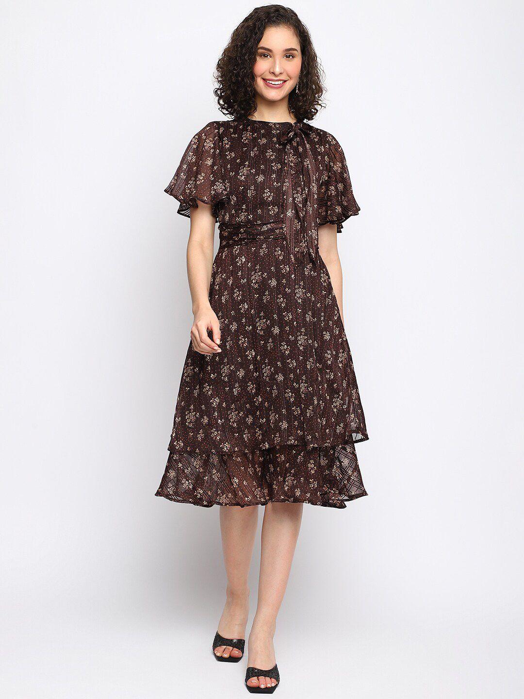 latin quarters floral printed flared sleeves fit & flare dress