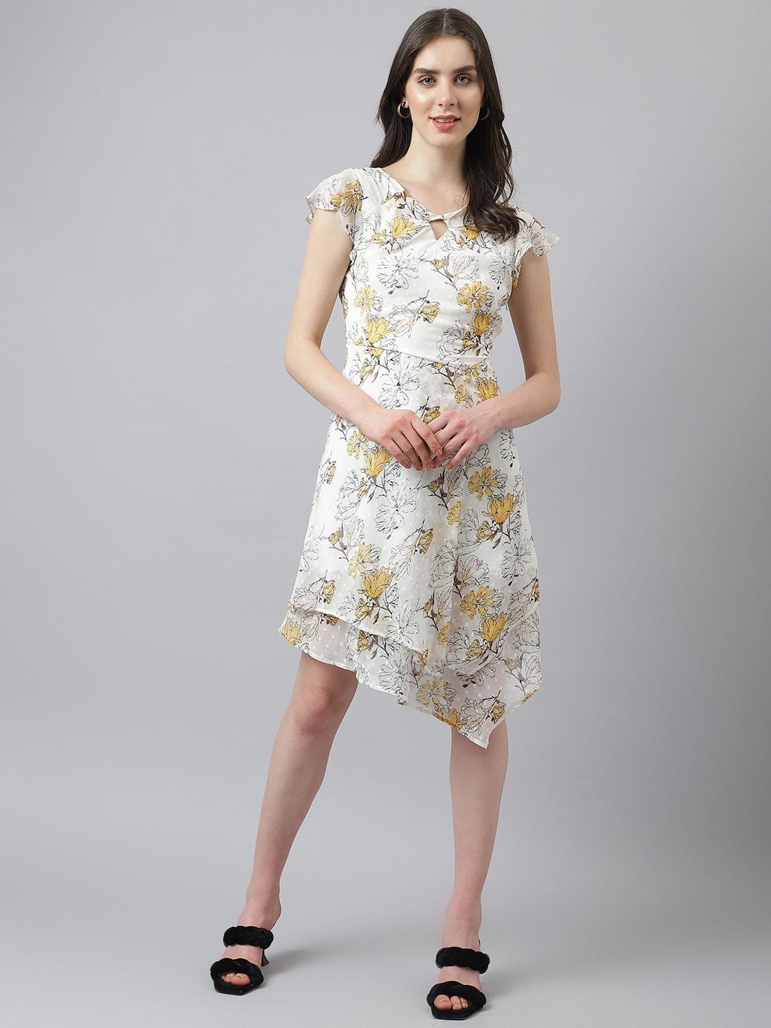 latin quarters floral printed flutter sleeve a-line dress