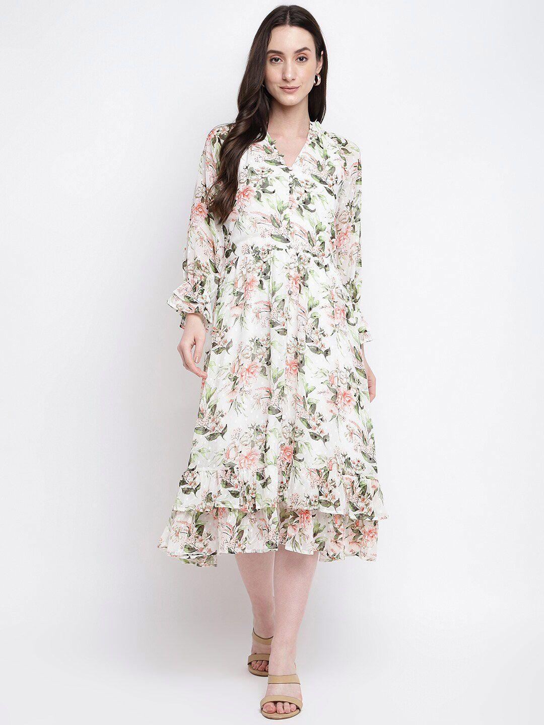 latin quarters floral printed mandarin collar fit & flare midi dress