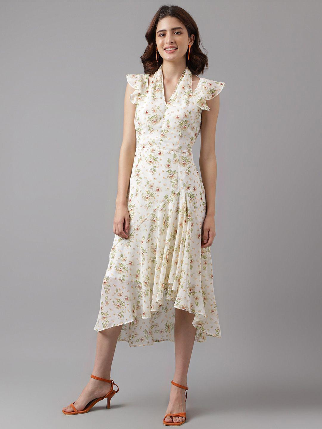 latin quarters floral printed v-neck flutter sleeves a-line midi dress