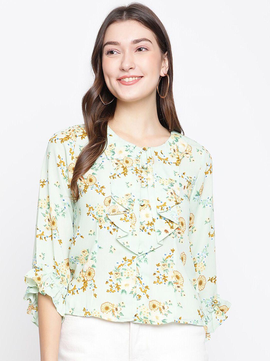 latin quarters green & beige floral print top