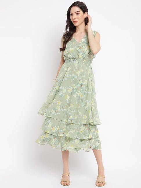 latin quarters green floral print a-line dress