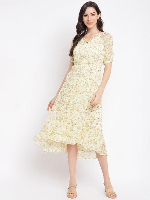 latin quarters light yellow floral print fit & flare dress