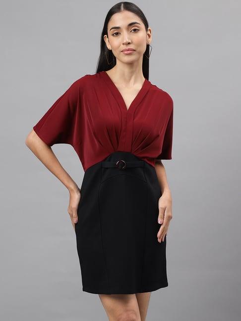 latin quarters maroon & black a line dress