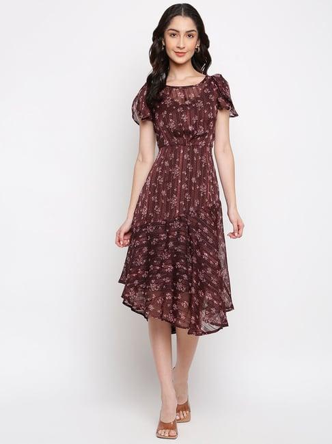 latin quarters maroon floral print high-low dress