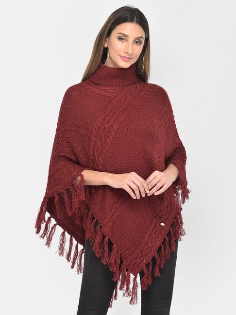 latin quarters maroon self design poncho