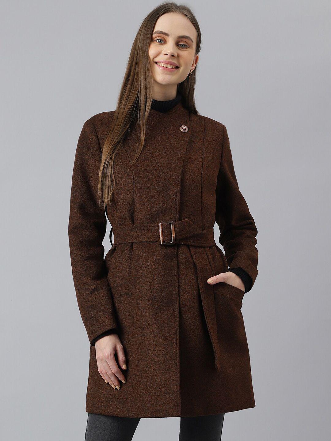 latin quarters mock collar long sleeves belted longline overcoat