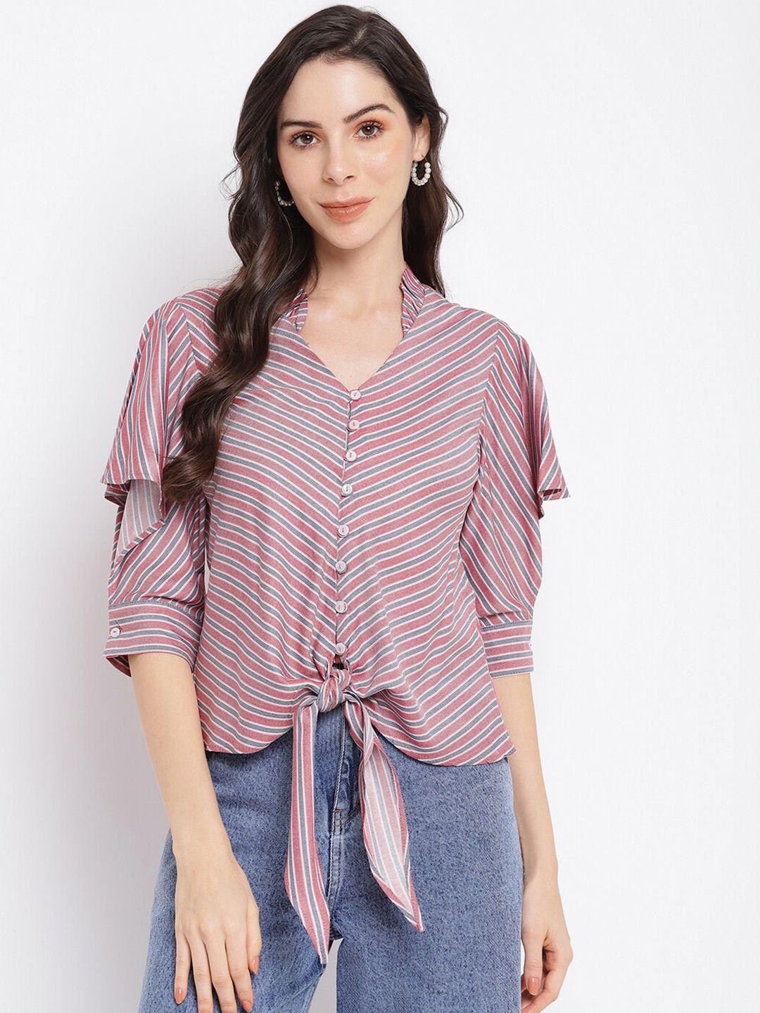 latin quarters pink & grey striped mandarin collar shirt style top