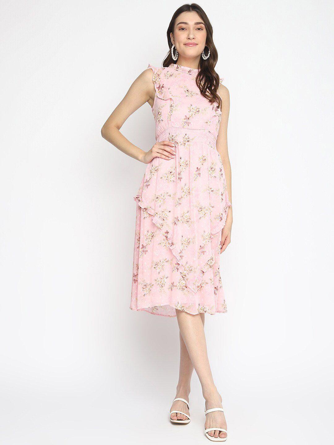 latin quarters pink floral printed layered midi dress