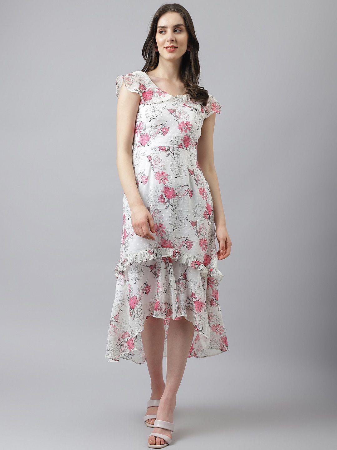 latin quarters round neck floral printed layered a-line midi dress