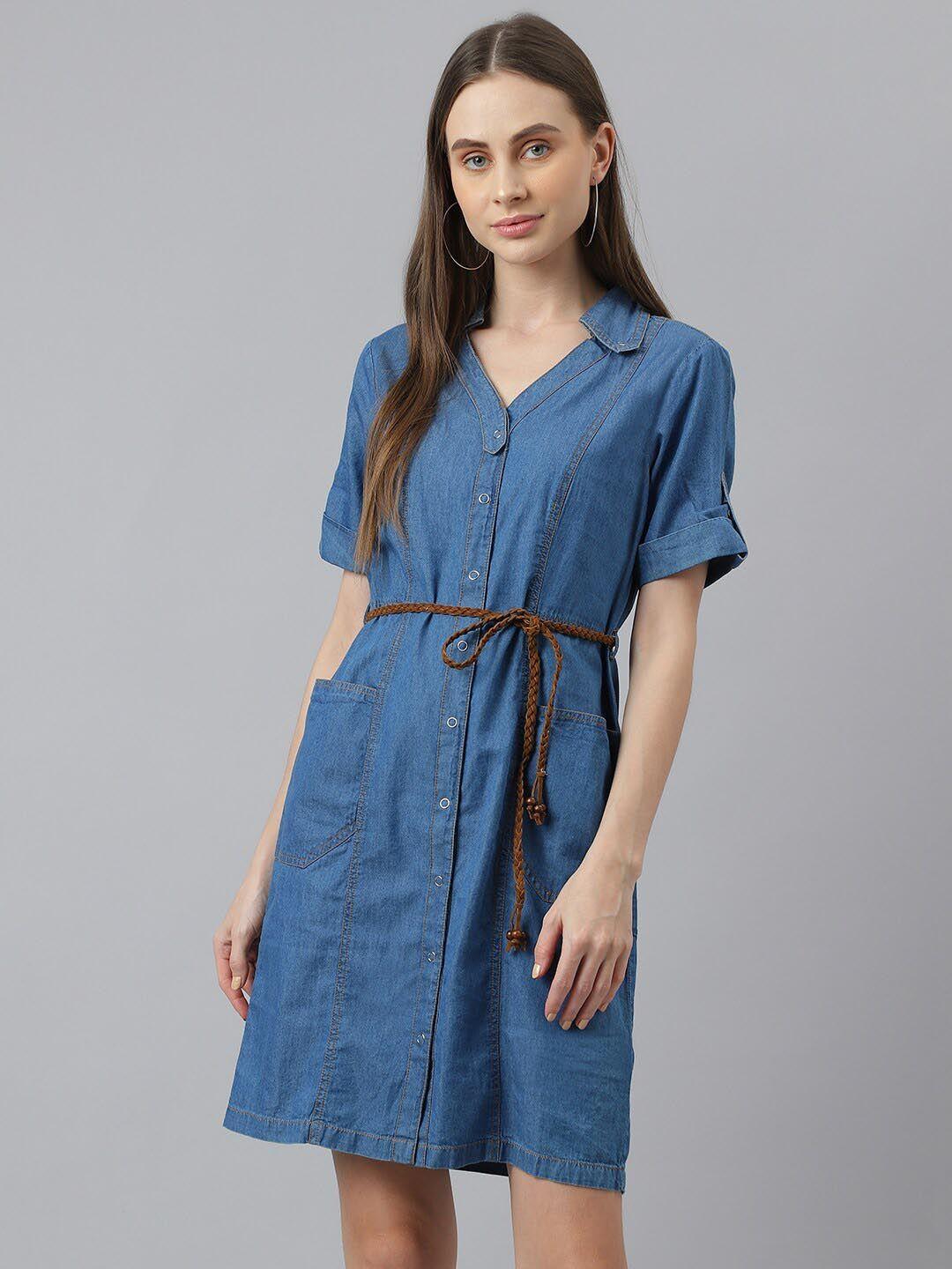 latin quarters shirt collar denim shirt style dress