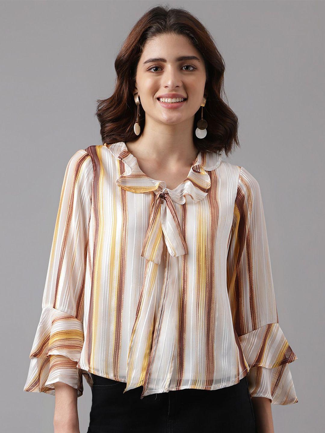 latin quarters striped tie-up neck bell sleeve top