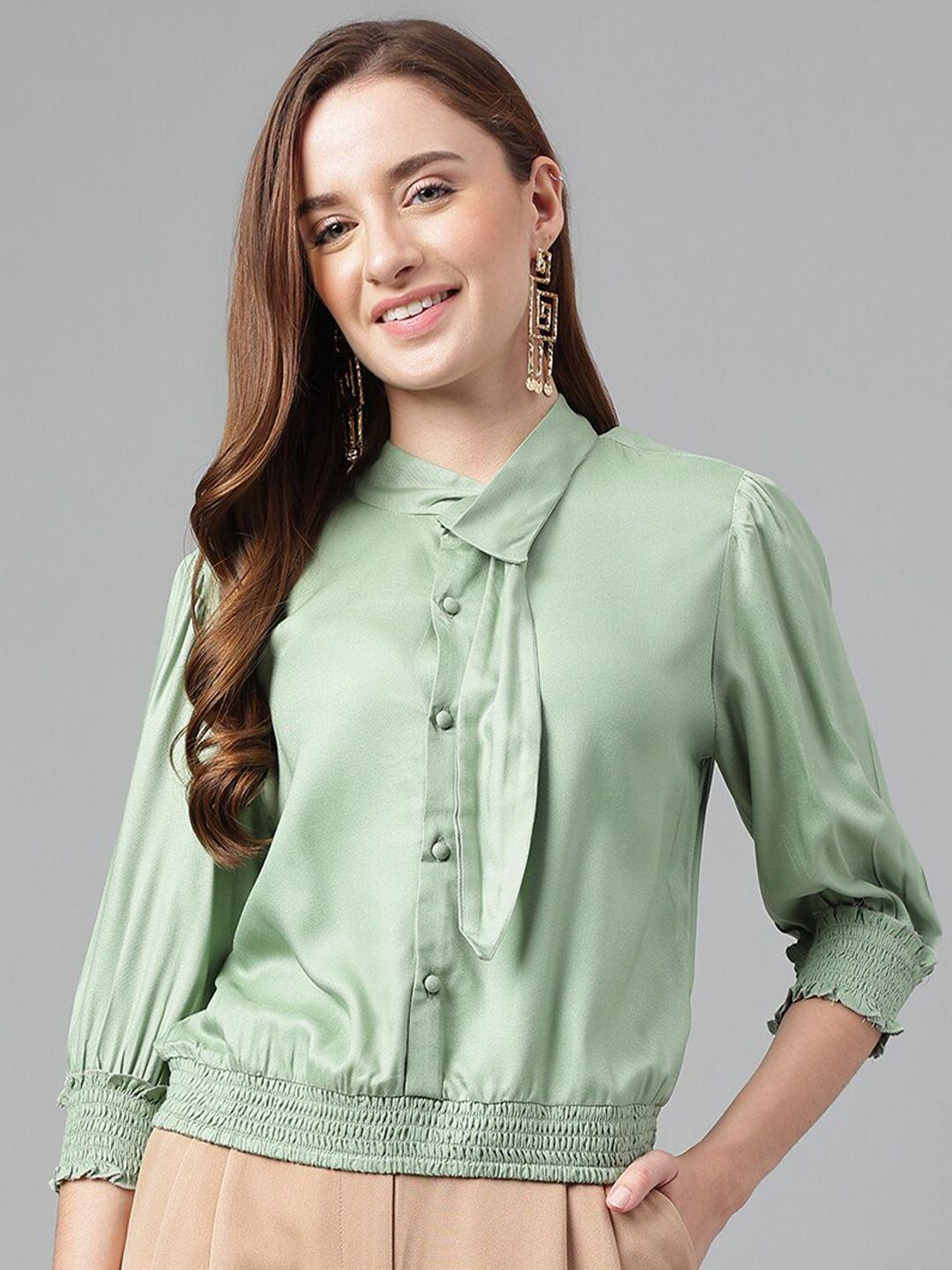 latin quarters tie-up neck puff sleeves top