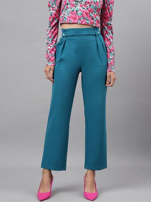 latin quarters turquoise regular fit mid rise pleated trousers