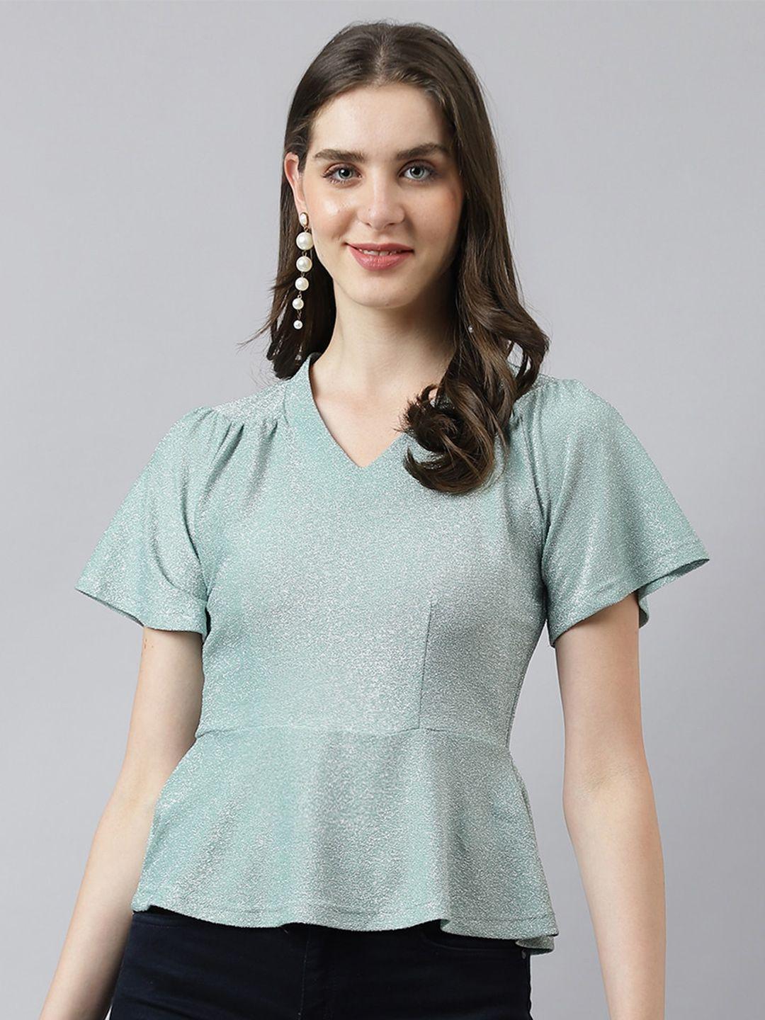 latin quarters v-neck embellished peplum top