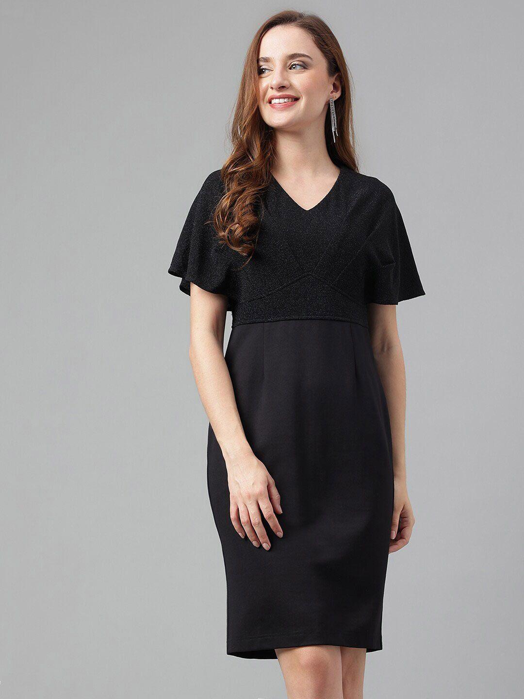 latin quarters v-neck flared sleeve pleated sheath dress