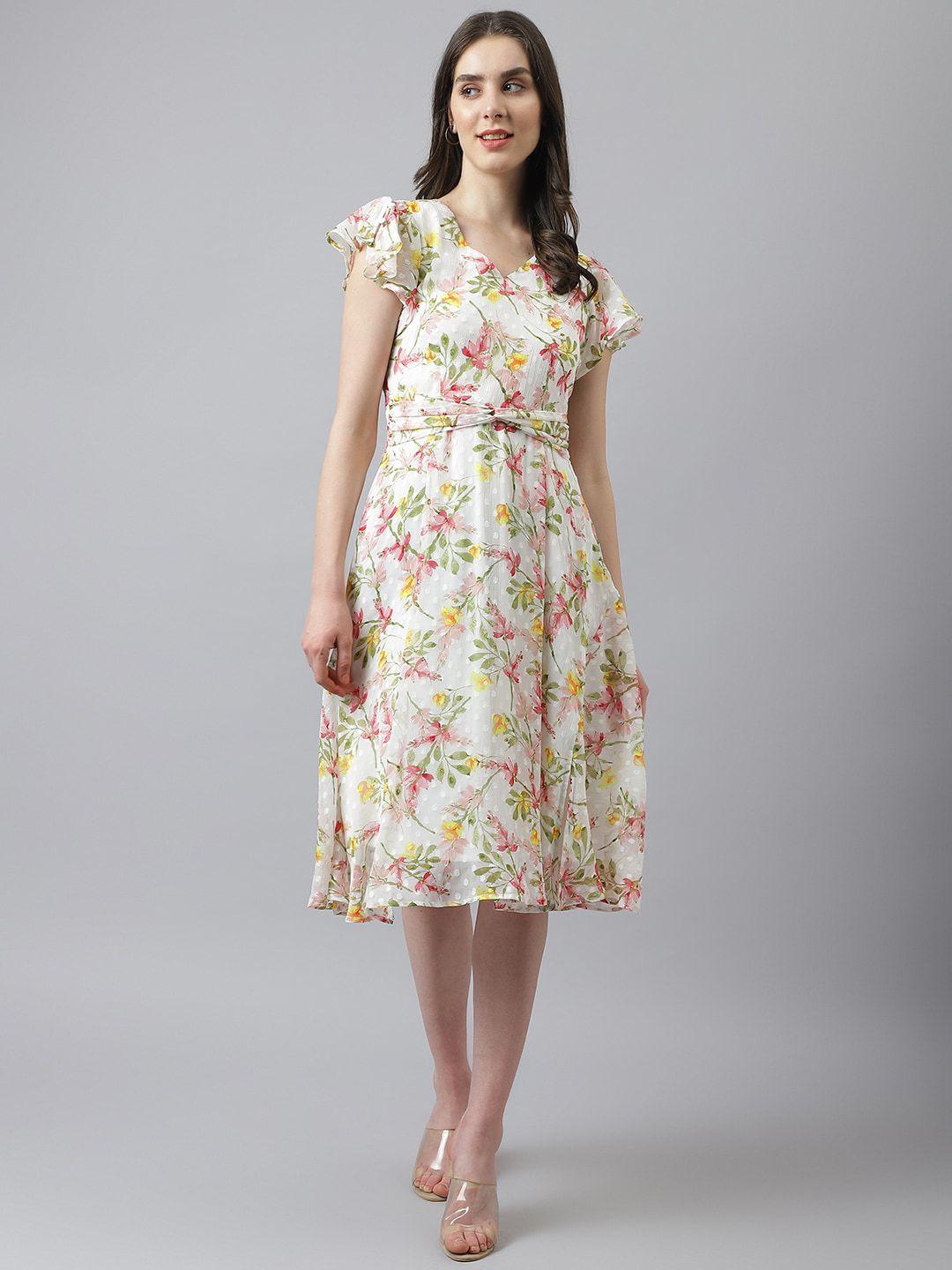 latin quarters v-neck floral printed ruffles a-line dress