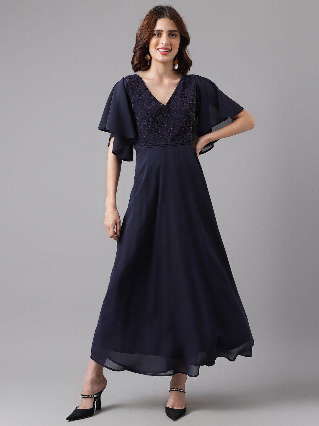 latin quarters v-neck flutter sleeves maxi dress